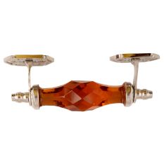 Amber Cut Glass Silver Small Door Handle